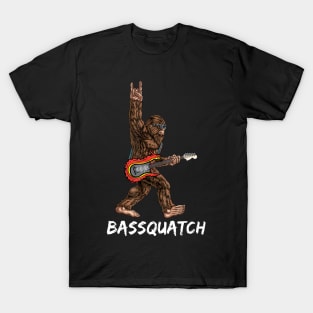 Bassquatch Bigfoot Sasquatch Playing Guitar Rocknroll Rock T-Shirt